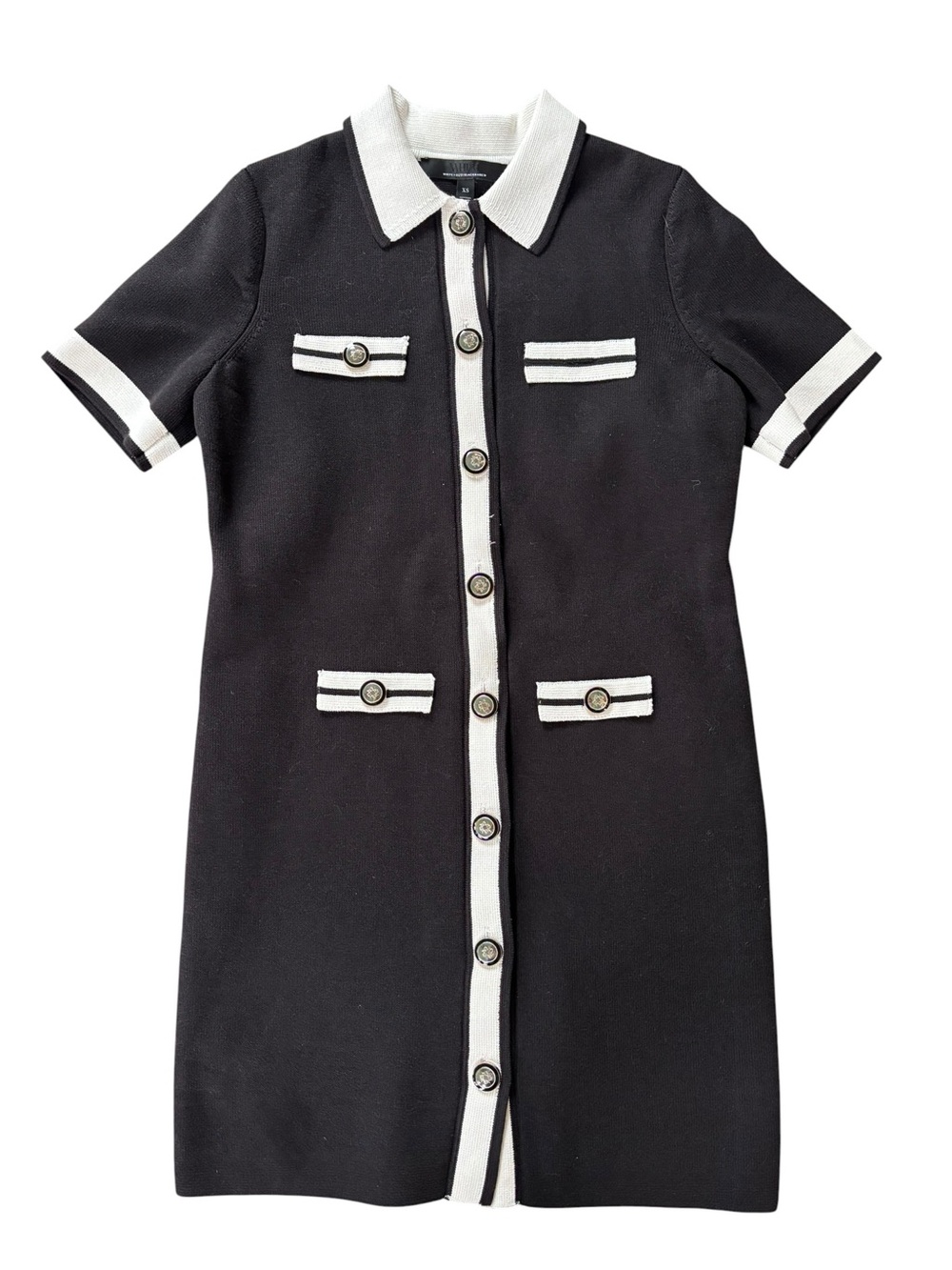 White House Black Market Black Short-Sleeve Knit Midi Dress with White Trim